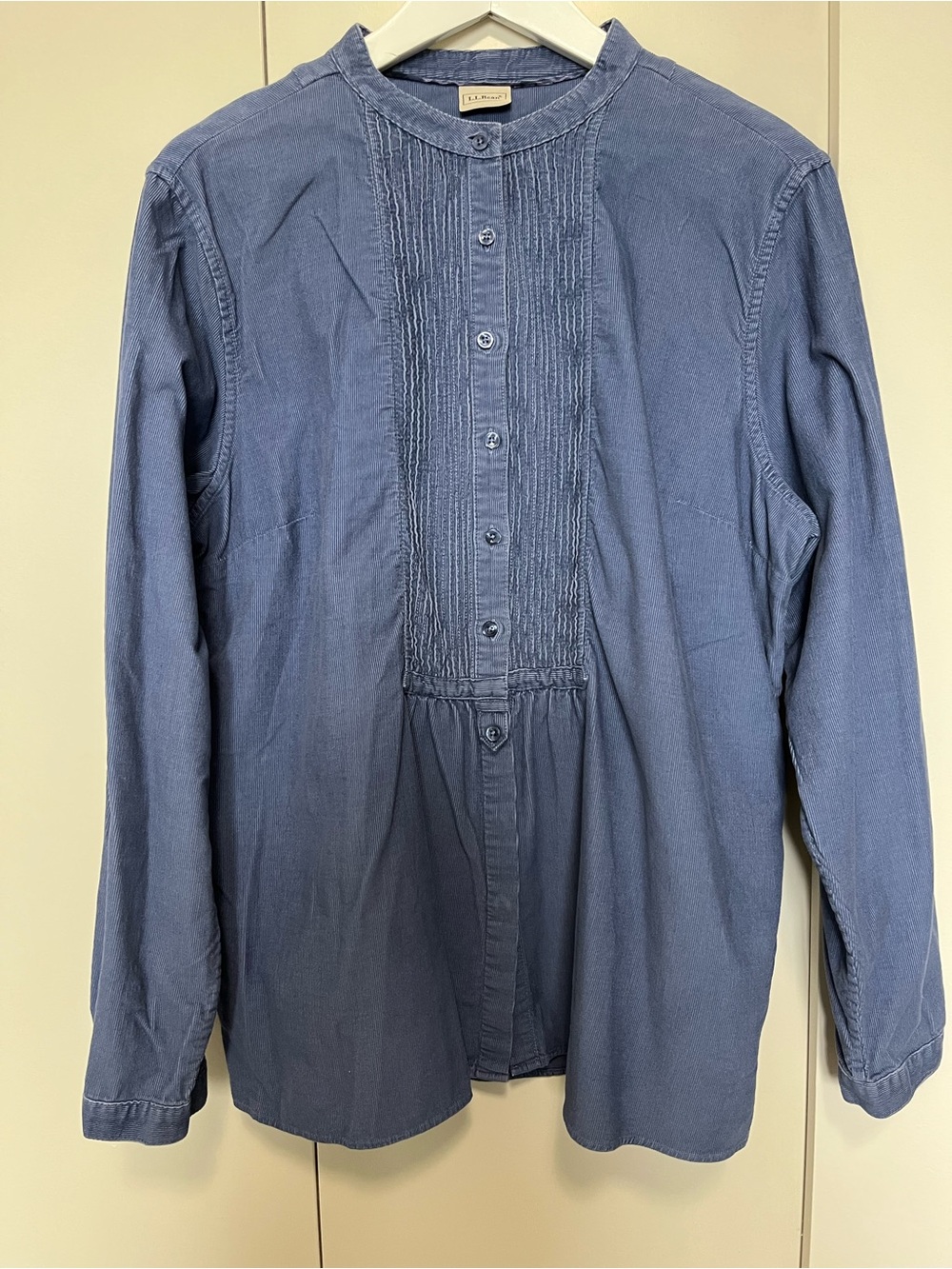 LL Bean Vintage Blue Pintuck-Front Corduroy Shirt Size XL